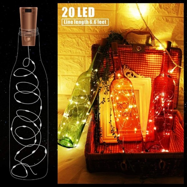 30 Pack Wine Bottle Lights with Cork - Warm White Cork Bottle Lights Battery Operated 6.6ft Silver Wire 20 LEDs,Fairy Lights for Christmas,DIY,Party,Decor,Wedding (90 Additional Batteries)