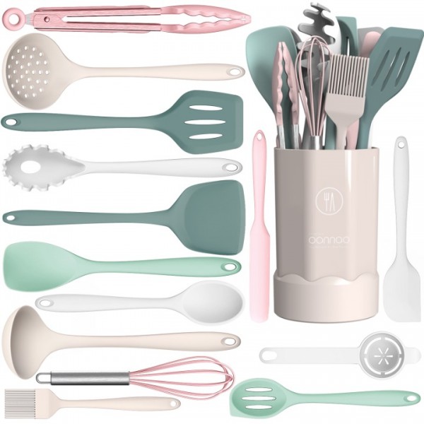 Silicone Cooking Utensils Set - Heat Resistant Kitchen Utensils BPA FREE,Turner Tongs,Spatula,Spoon,Brush,Whisk,Kitchen Utensil Gadgets Tools Set for Nonstick Cookware,Dishwasher Safe (Multi-color)