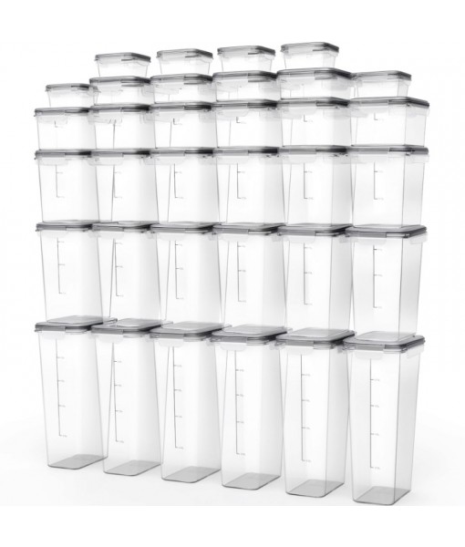 Stackable Airtight Food Storage Container Set with Lids, 34 Pcs Plastic Food Canisters for Kitchen Pantry Organization and Storage, with Labels, Marker (BPA Free)