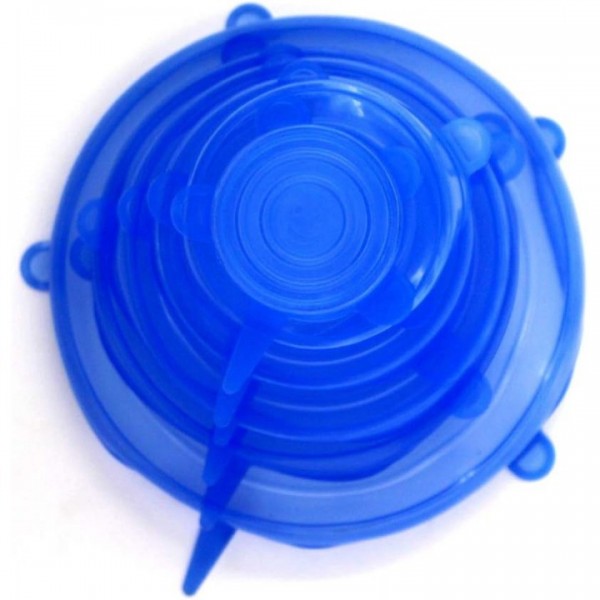 Flexible Silicone Stretch Lids Round Reusable Food Covers for Bowl Cup Dish Silicone Food Wrap Food Grade 6pcs (Blue)