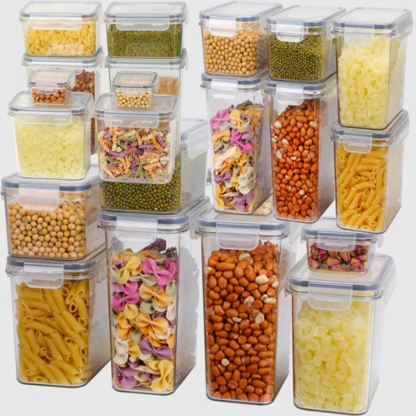 BPA-Free 34 Pcs Plastic Airtight Food Storage Containers with Lids, Labels, Marker & Spoon for Organizing Kitchen Pantry