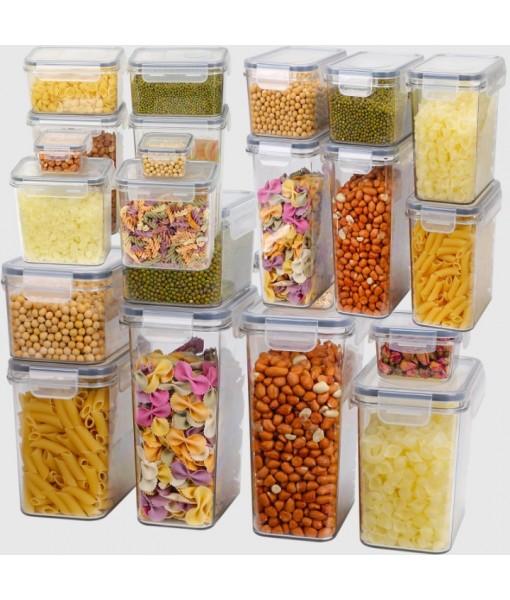 BPA-Free 34 Pcs Plastic Airtight Food Storage Containers with Lids, Labels, Marker & Spoon for Organizing Kitchen Pantry